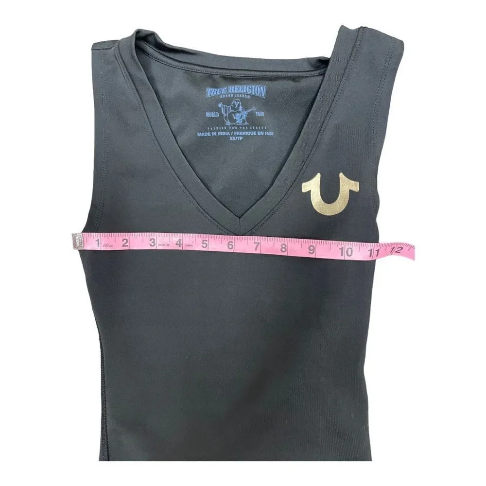 True Religion Black Scoop V Neck Seamless Bodysuit Size XS Snap Stretch EUC